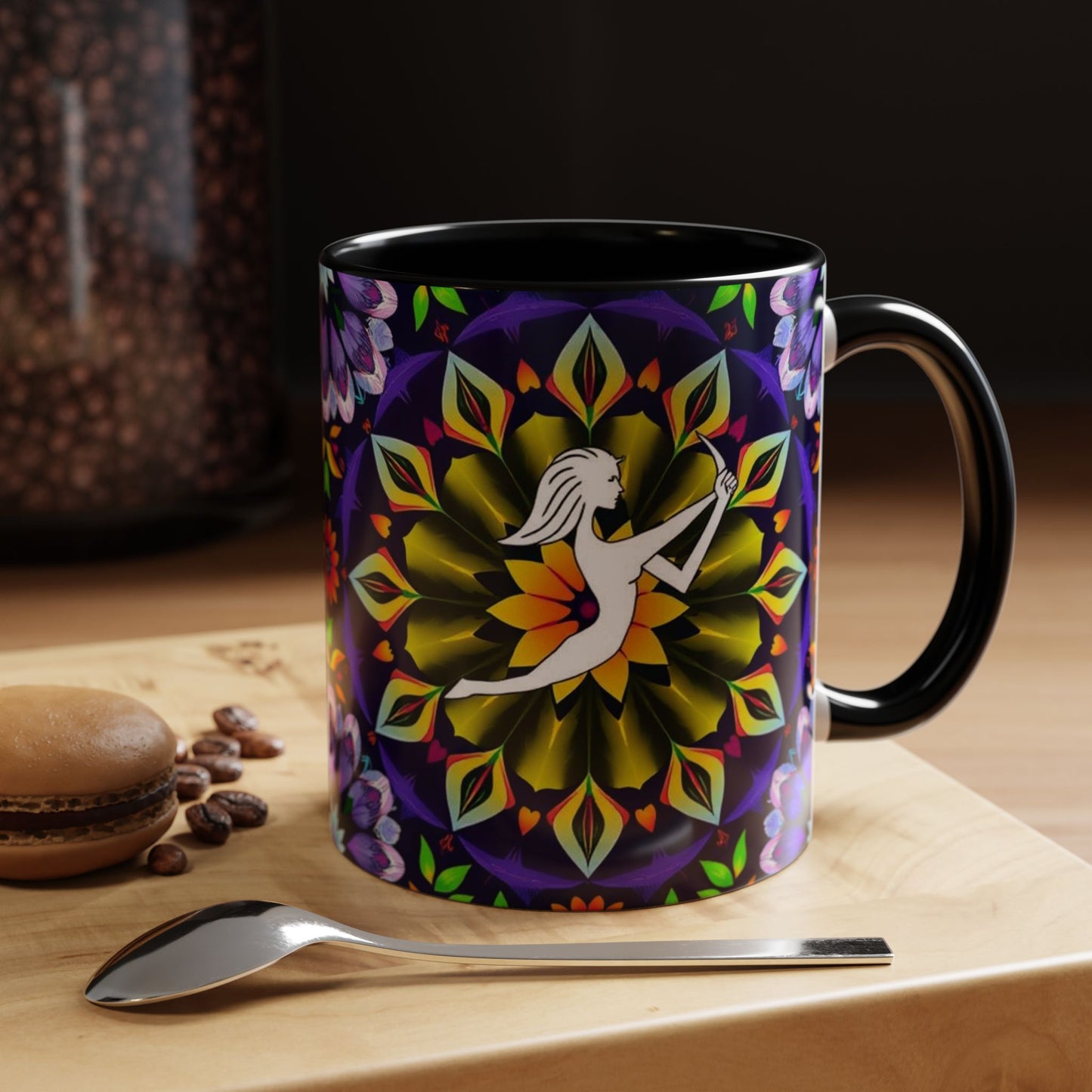 Accent Coffee Mug, Sagittarius, Zodiac v1. Flower Pattern, (11, 15oz)