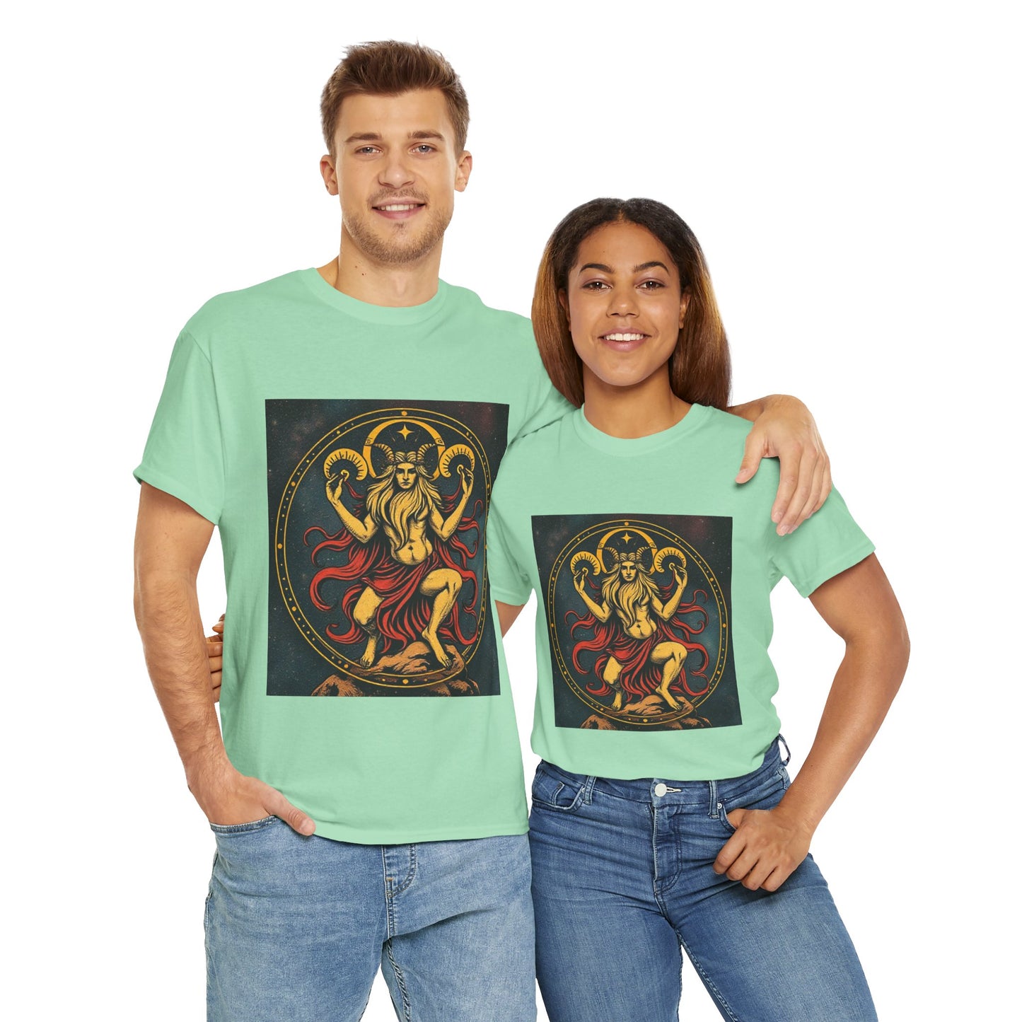 Unisex Heavy Cotton T-Shirt, Aries God 2v, Zodiac Design