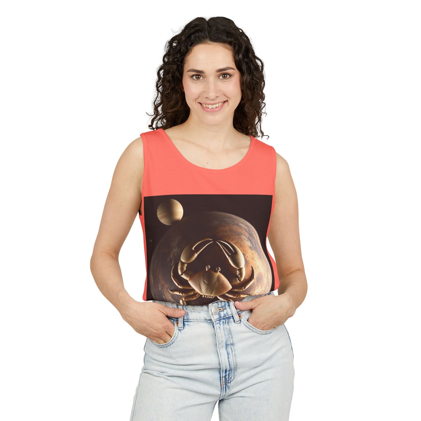 Unisex Garment-Dyed, Tank Top, Cancer Design, Planet Crab v1, 100% US cotton