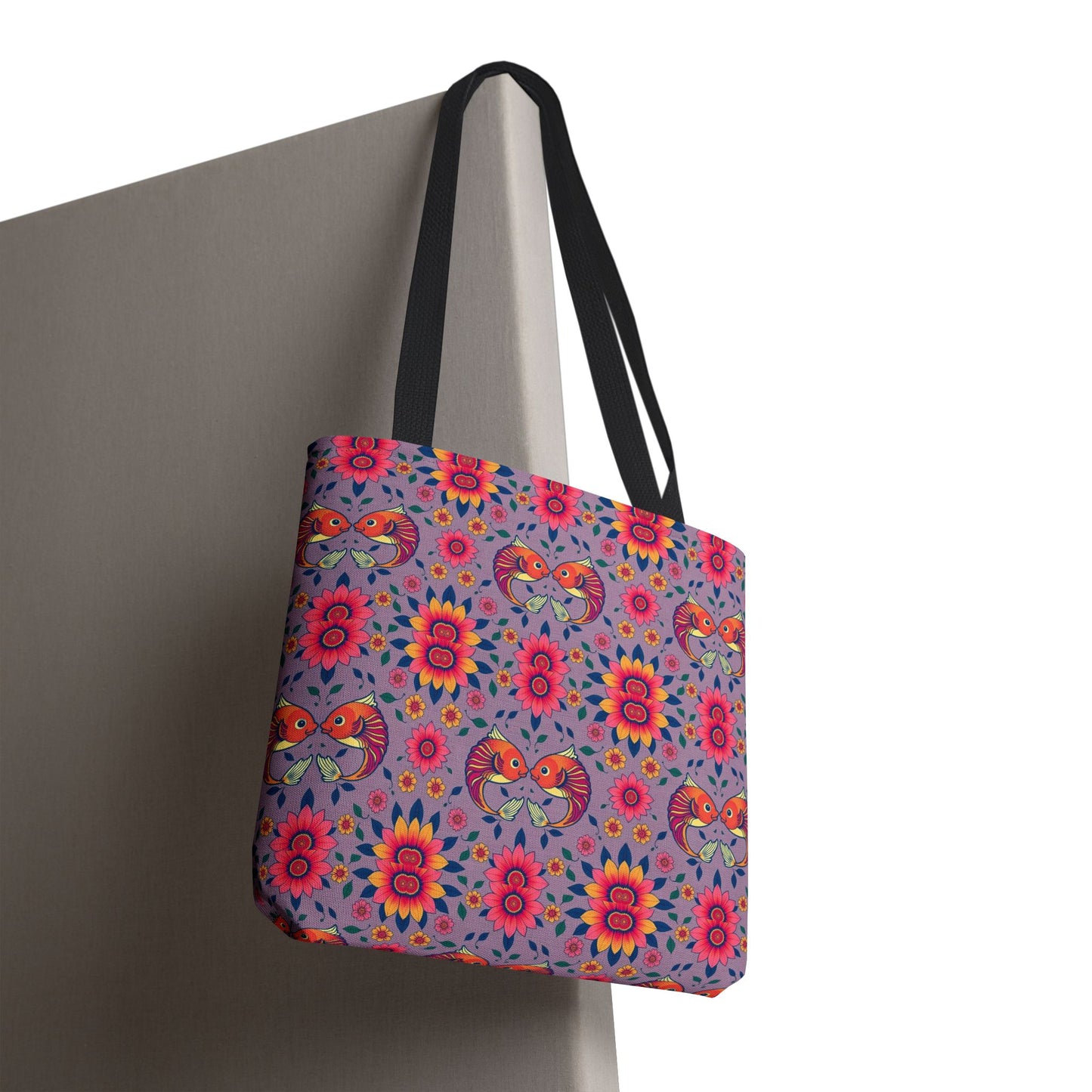Tote Bag, (AOP), Pisces, Zodiac v2, Flower Pattern