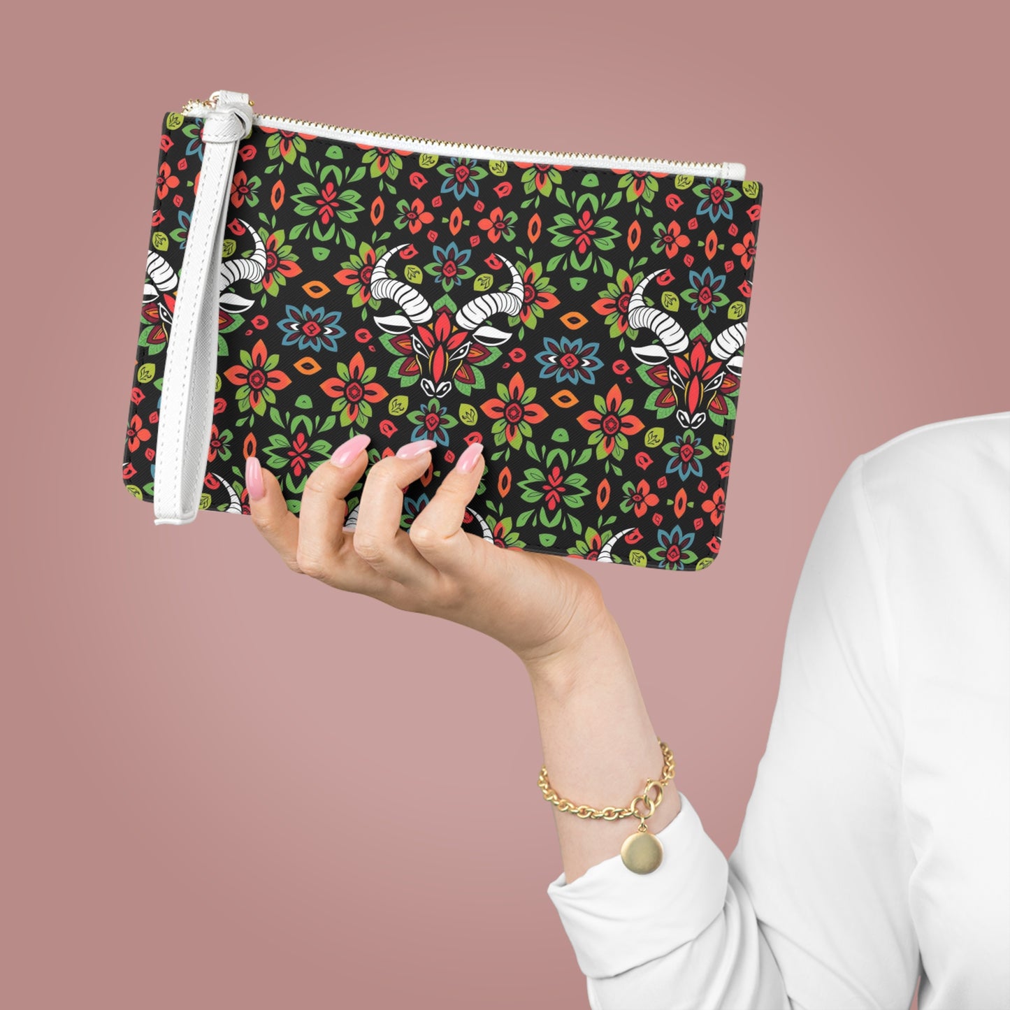 Clutch Bag, Taurus, Zodiac v3, Flower Pattern