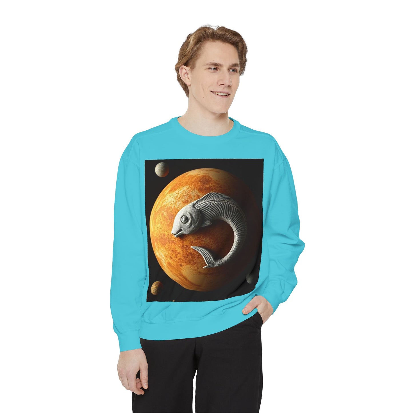 Garment-Dyed Sweatshirt, Unisex, Space Animal Design, Pisces