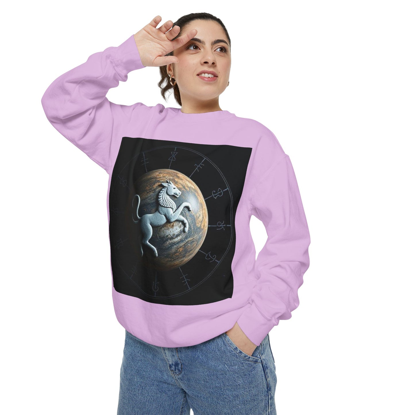 Garment-Dyed Sweatshirt, Unisex, Space Animal Design, Aquarius