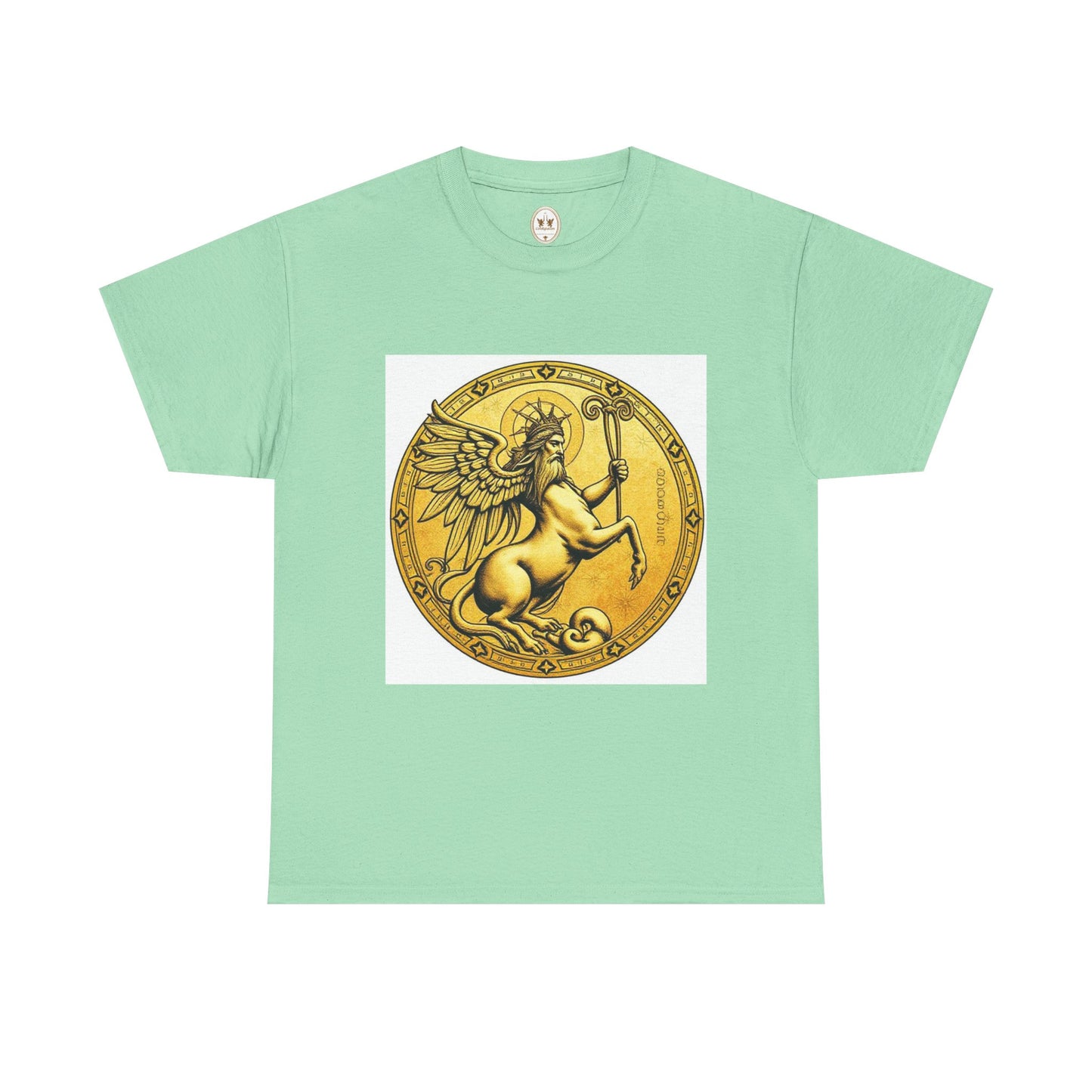 Unisex Heavy Cotton T-Shirt, Golden Angel Coin v1, Virgo Zodiac Design