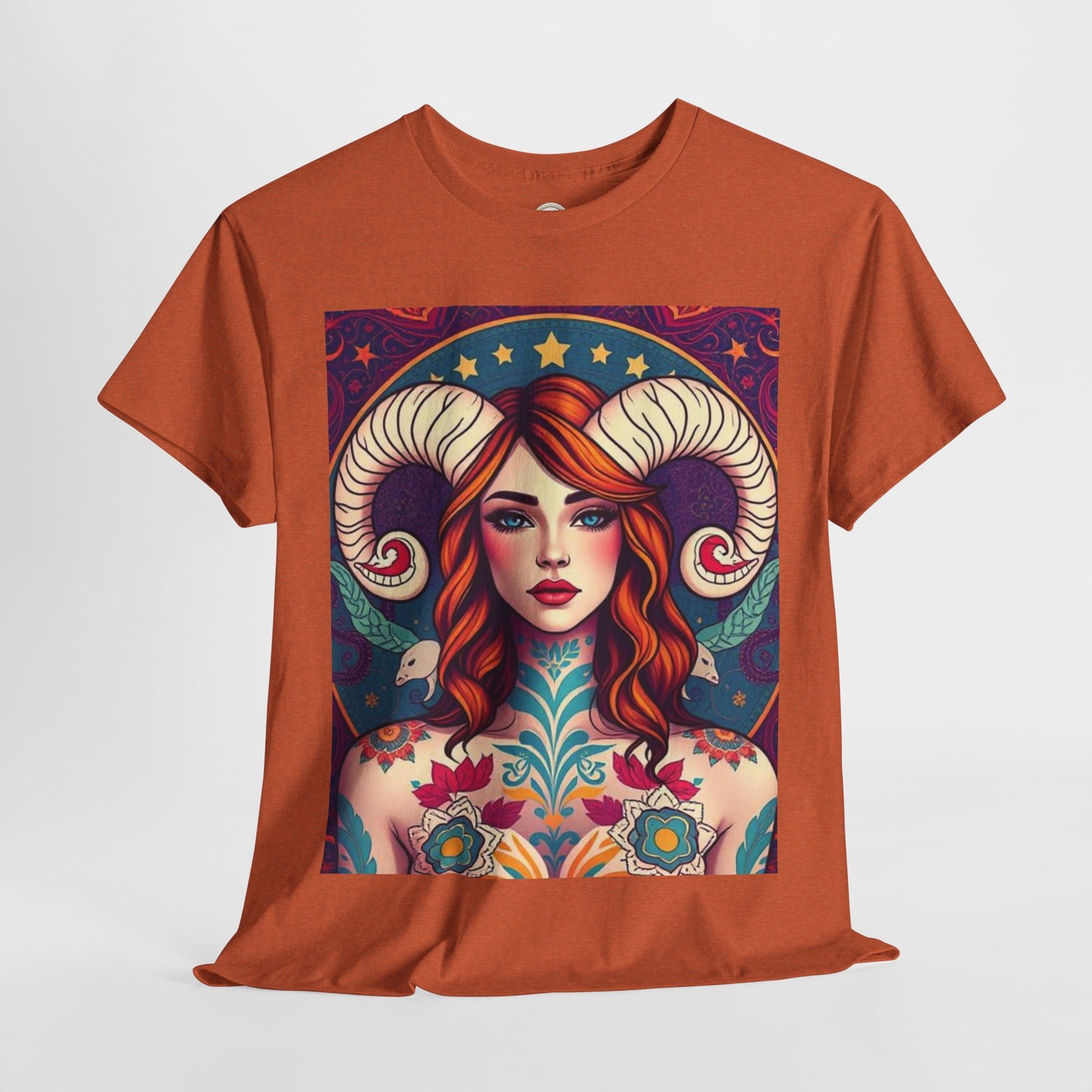 Unisex Heavy Cotton T-Shirt, Aries, Zodiac v1, Sexy Art