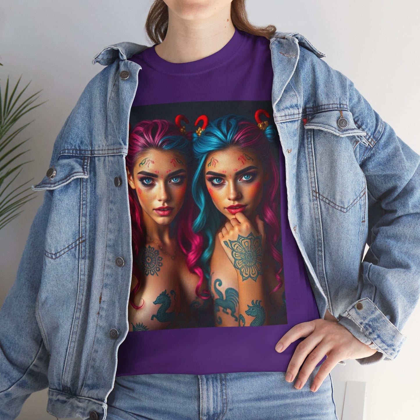 Unisex Heavy Cotton T-Shirt, Gemini, Zodiac v1, Sexy Art