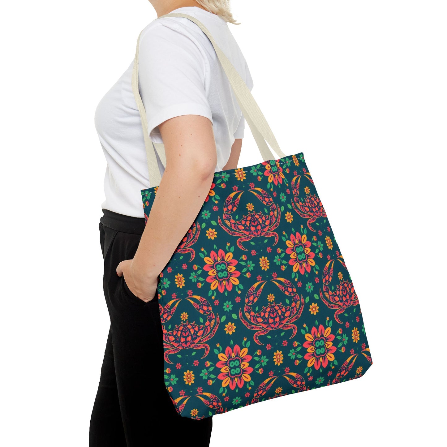 Tote Bag, (AOP), Cancer, Zodiac v1, Flower Pattern