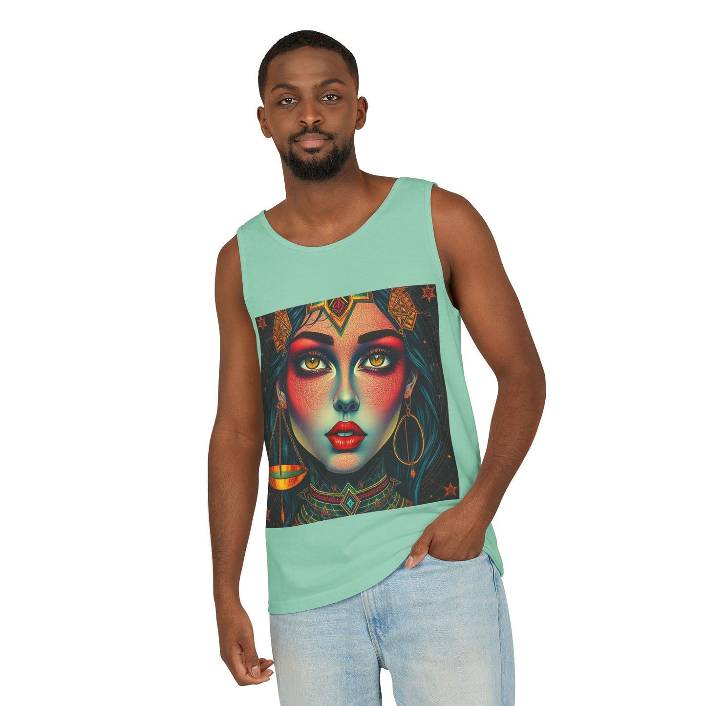 Unisex Garment-Dyed, Tank Top, Libra Design, Pop Art, 100% US cotton