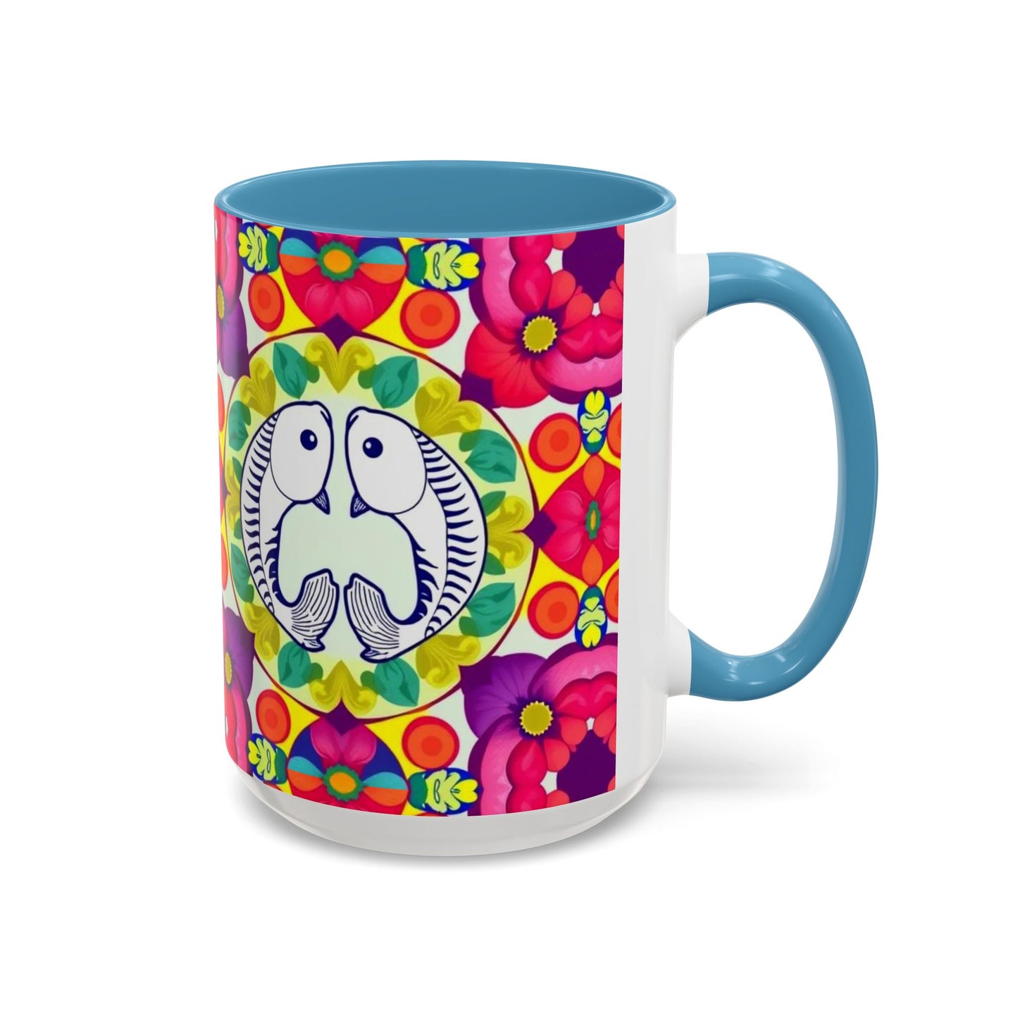 Accent Coffee Mug, Pisces, Zodiac v4, Flower Pattern, (11, 15oz)
