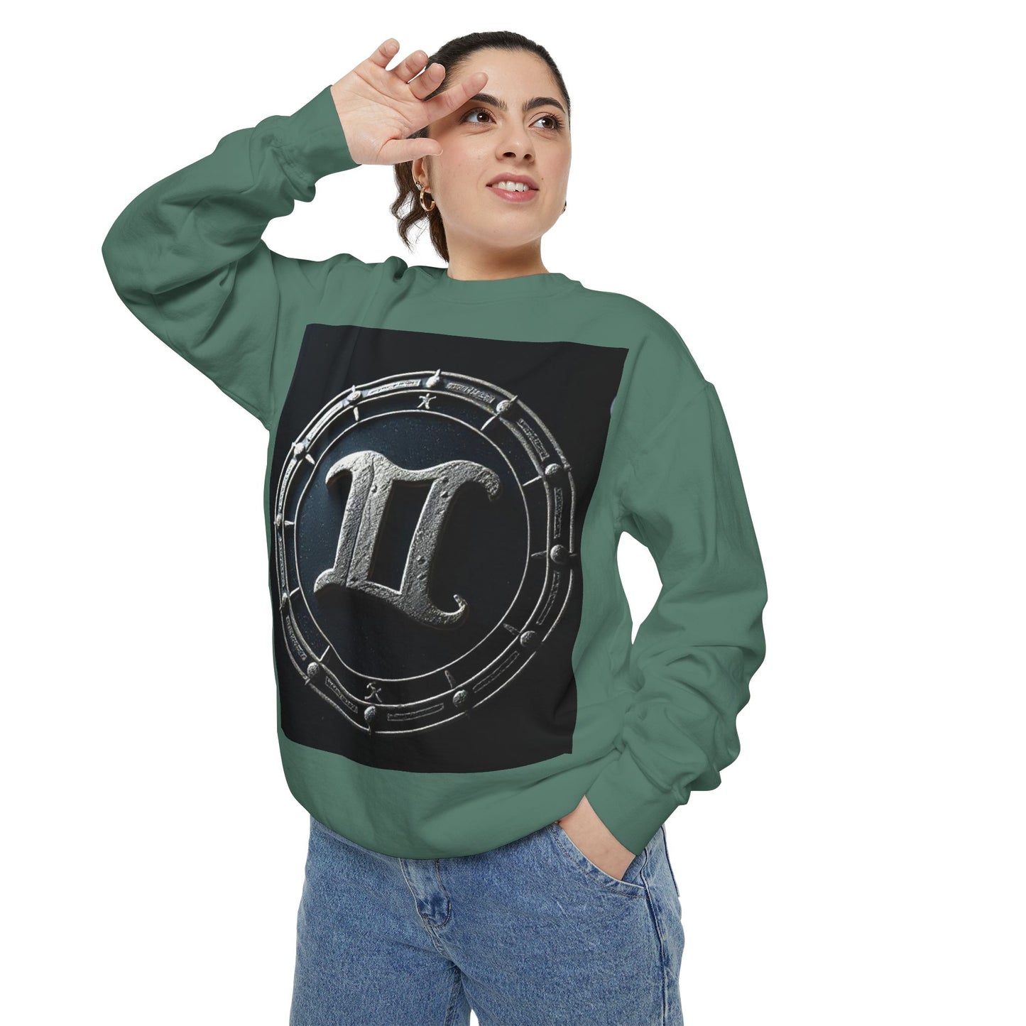 Garment-Dyed Sweatshirt, Unisex, Space Symbol Design v1, Gemini