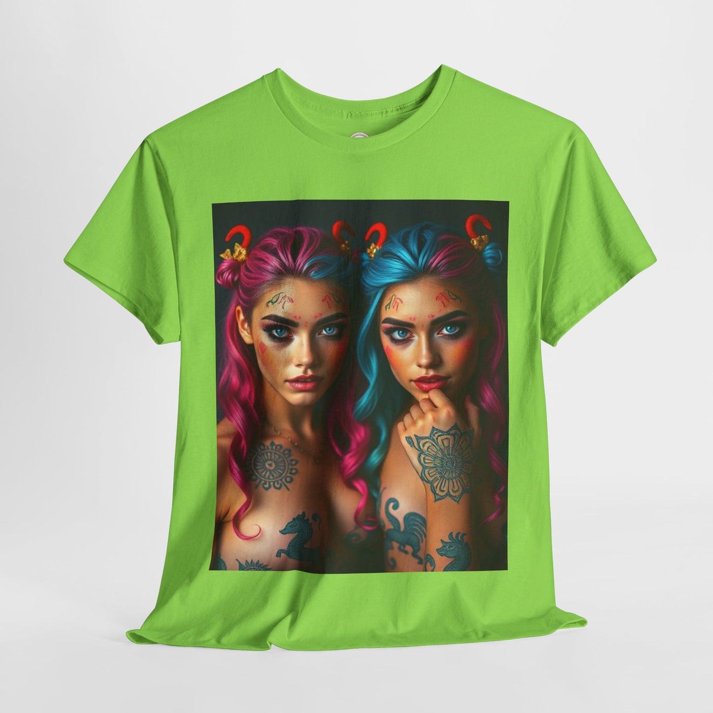 Unisex Heavy Cotton T-Shirt, Gemini, Zodiac v1, Sexy Art