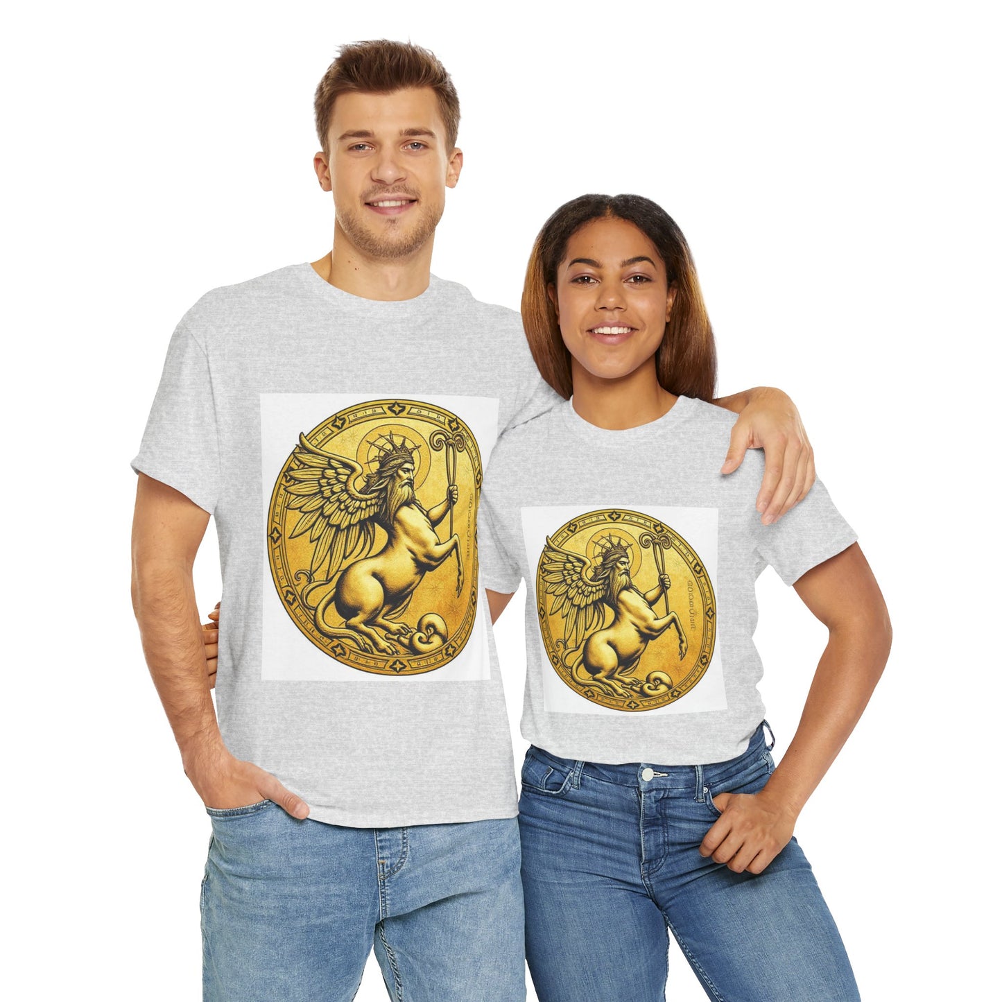 Unisex Heavy Cotton T-Shirt, Golden Angel Coin v1, Virgo Zodiac Design