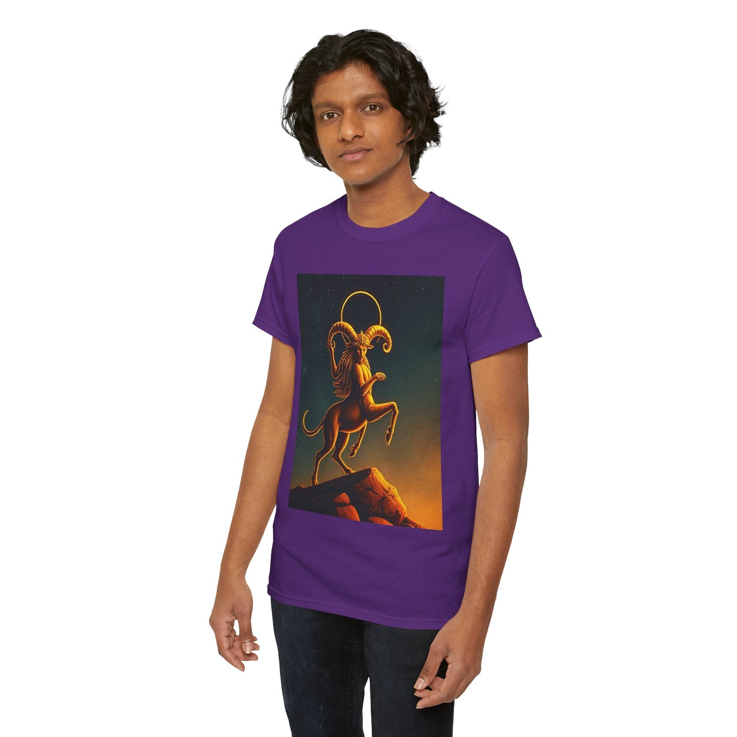 Unisex Heavy Cotton T-Shirt, Mountain Top 1v, Aries Zodiac Design