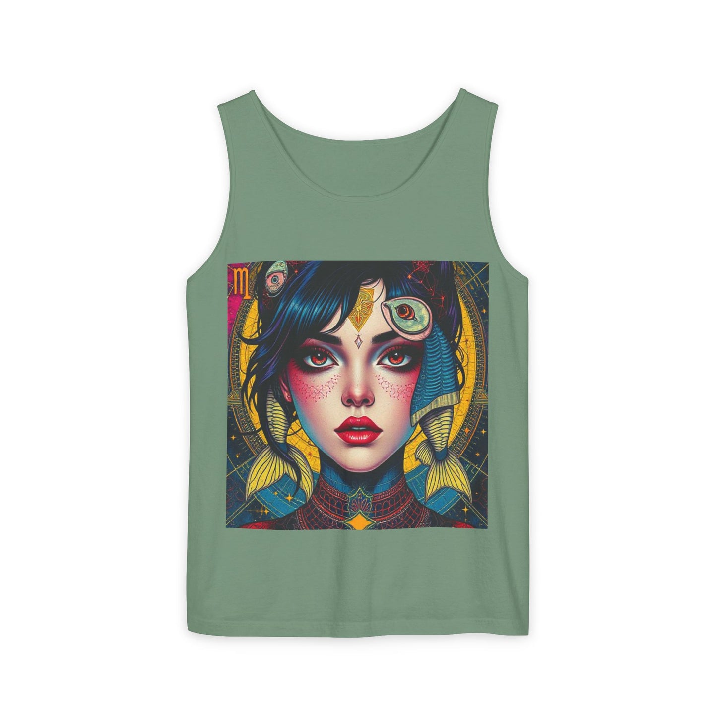 Unisex Garment-Dyed, Tank Top, Pisces Design, Pop Art, 100% US cotton