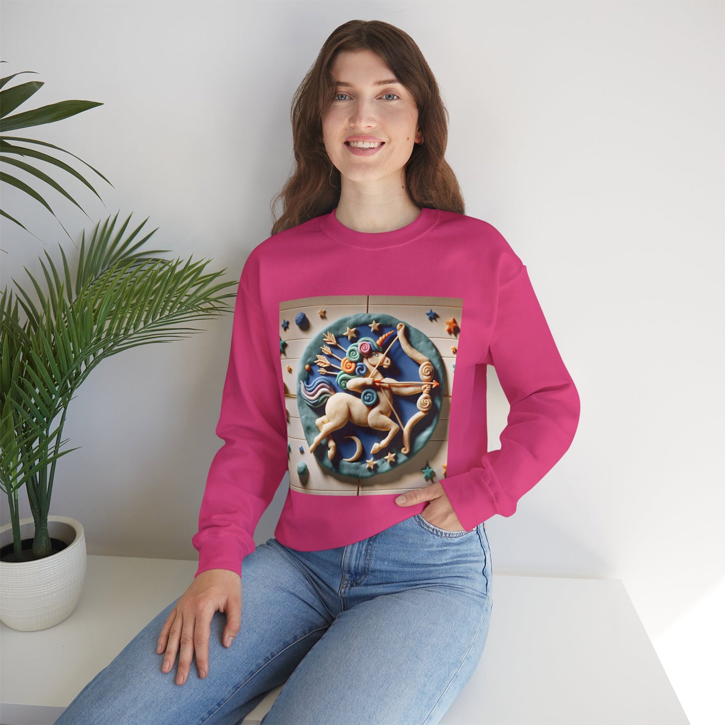 Unisex Heavy Blend™ Crewneck Sweatshirt, Colorful Horse, Sagittarius Zodiac Design