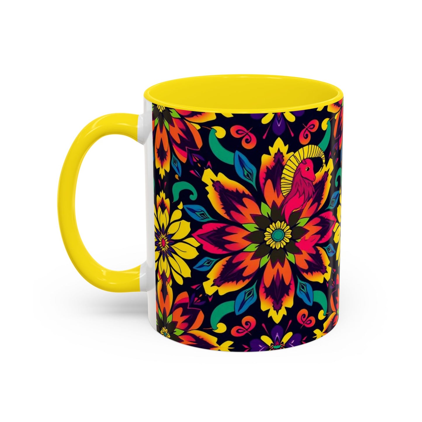 Accent Coffee Mug, Capricorn, Zodiac v4, Flower Pattern, (11, 15oz)