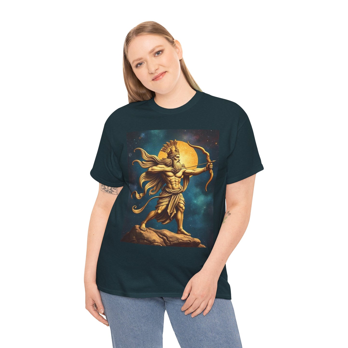 Unisex Heavy Cotton T-Shirt, Midnight Arrow v1, Sagittarius Zodiac Design