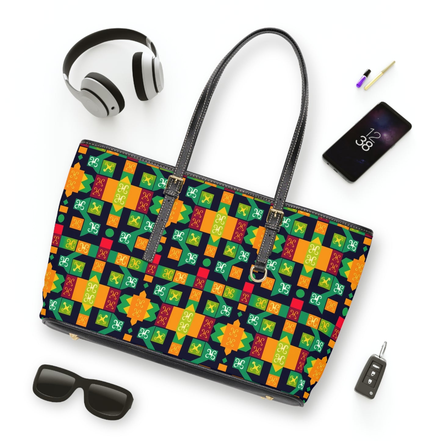Leather Shoulder Bag, Virgo, Zodiac v1, Shapes Pattern