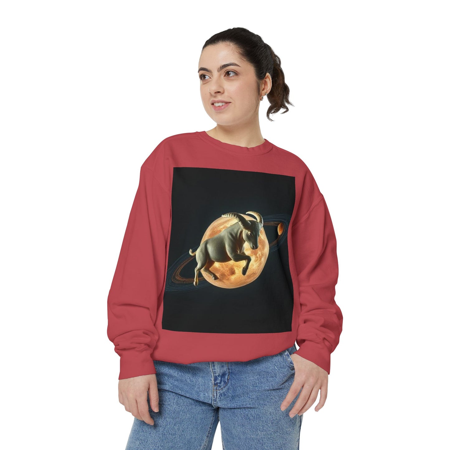 Garment-Dyed Sweatshirt, Unisex, Space Animal Design v1, Taurus