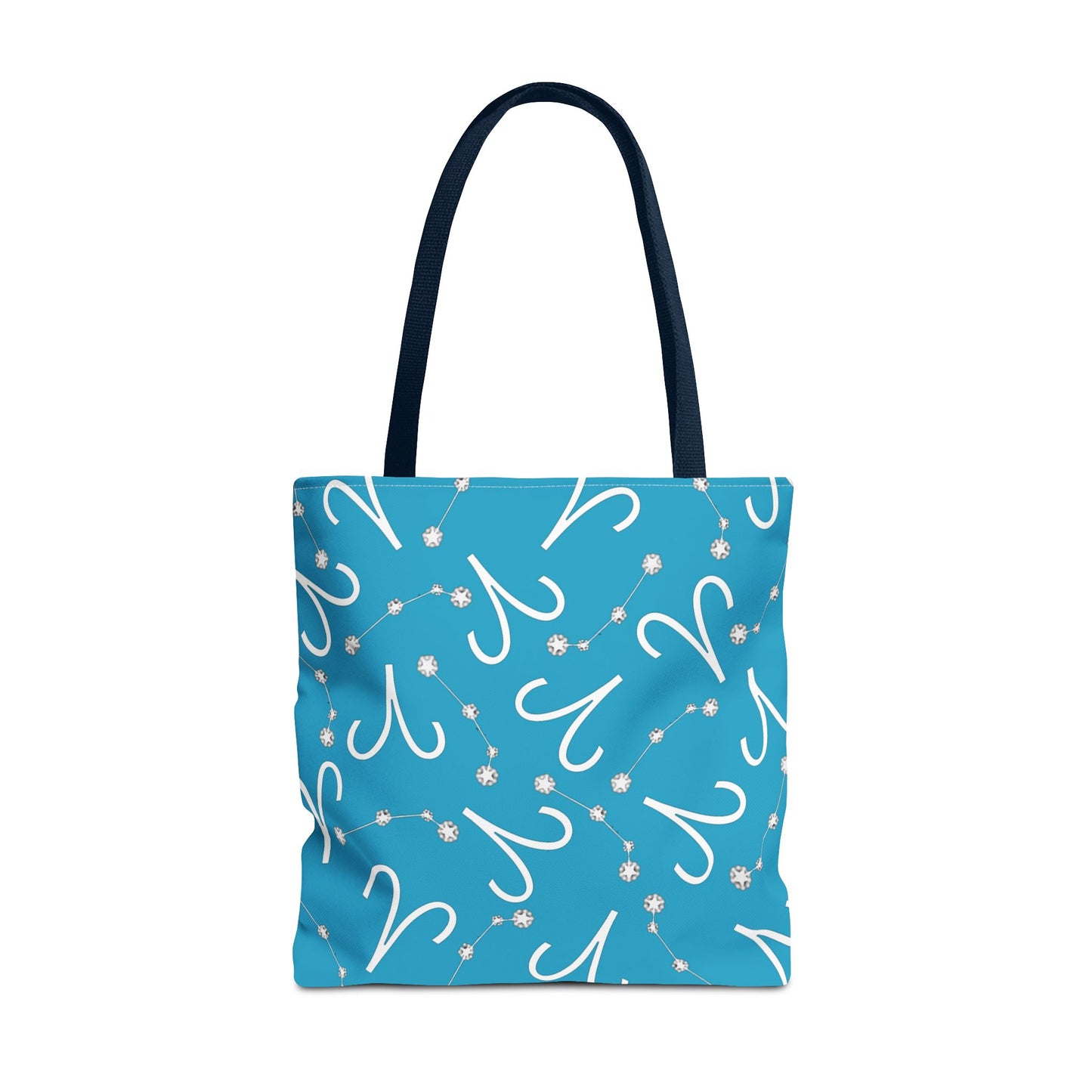 Tote Bag, Aries Zodiac Sign, AOP, (Turquoise, White)