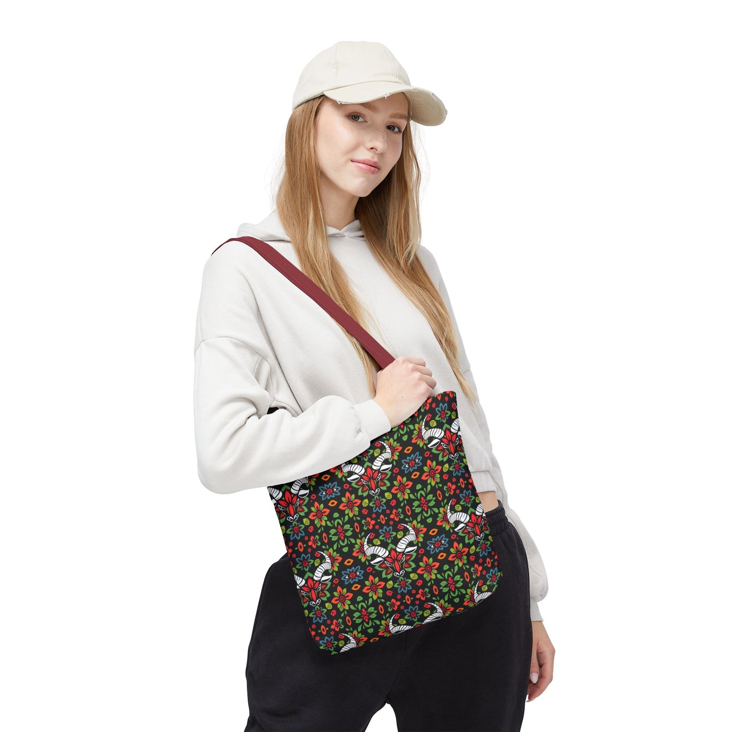 Tote Bag (AOP), Taurus, Zodiac v1, Flower Pattern