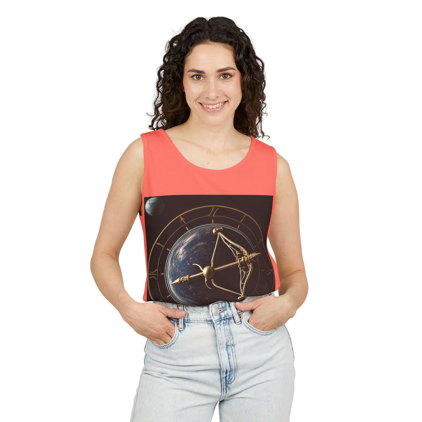 Unisex Garment-Dyed, Tank Top, Sagittarius Design, Planet Symbol, 100% US cotton