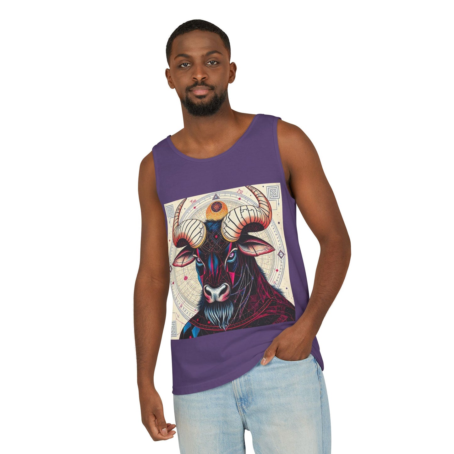 Unisex Garment-Dyed, Tank Top, Taurus Design, Pop Art, 100% US cotton