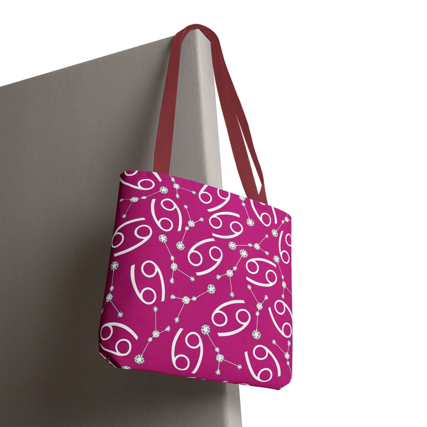 Tote Bag, Cancer Zodiac Sign, AOP, (Pink, White)