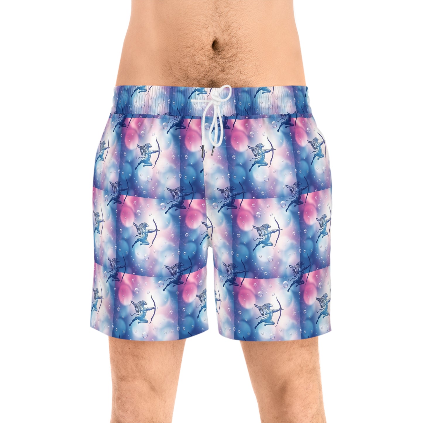 Men's Mid-Length Swim Shorts, (AOP), Sagittarius, Zodiac v4, Bubble Pattern