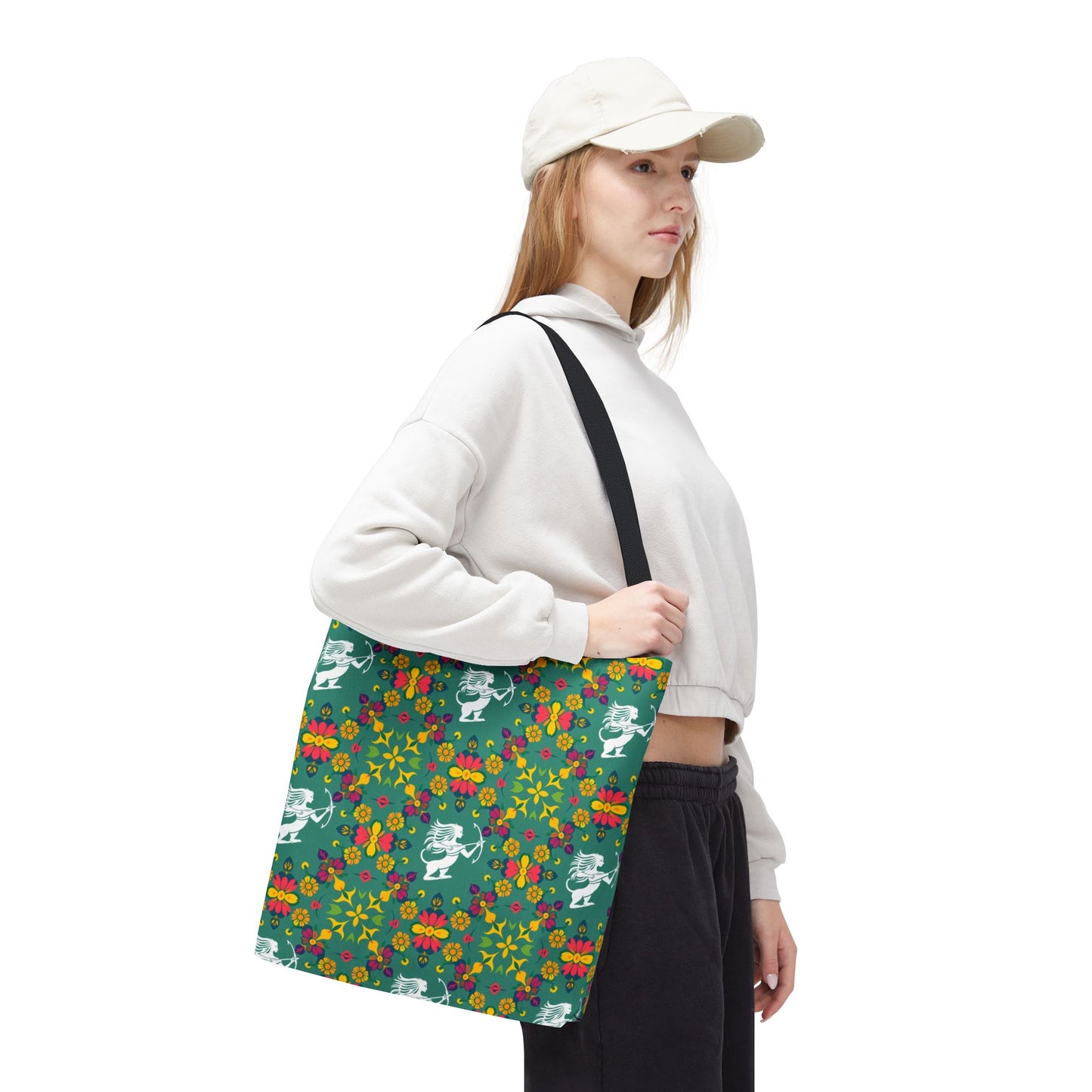 Tote Bag, (AOP), Sagittarius, Zodiac v6, Flower Pattern