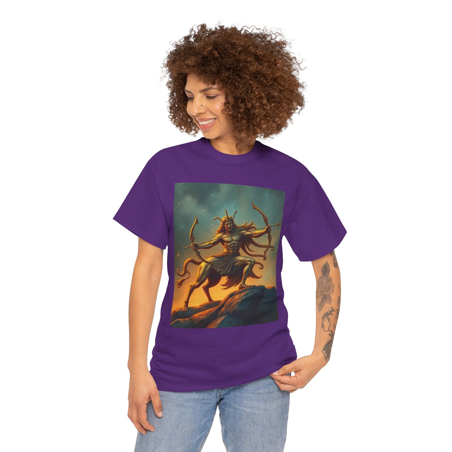 Unisex Heavy Cotton T-Shirt, Arrow Centaur, Sagittarius Zodiac Design