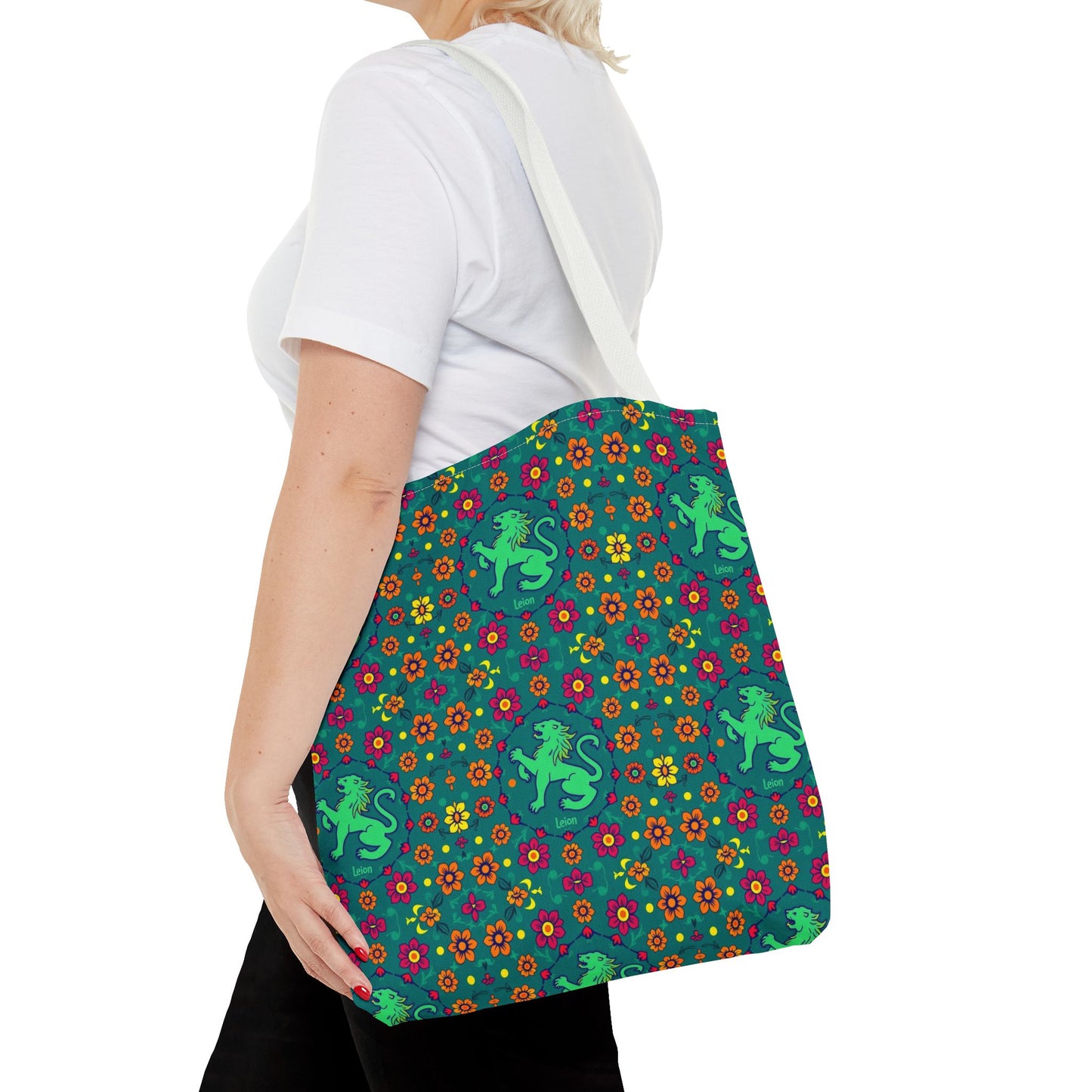 Tote Bag (AOP), Leo, Zodiac v1, Flower Pattern