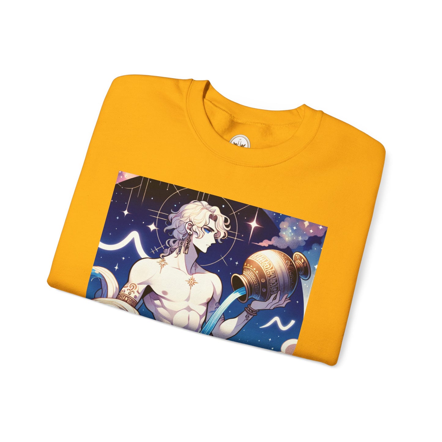 Unisex Heavy Blend™ Crewneck Sweatshirt, Anime Aqua God, Aquarius Zodiac Design