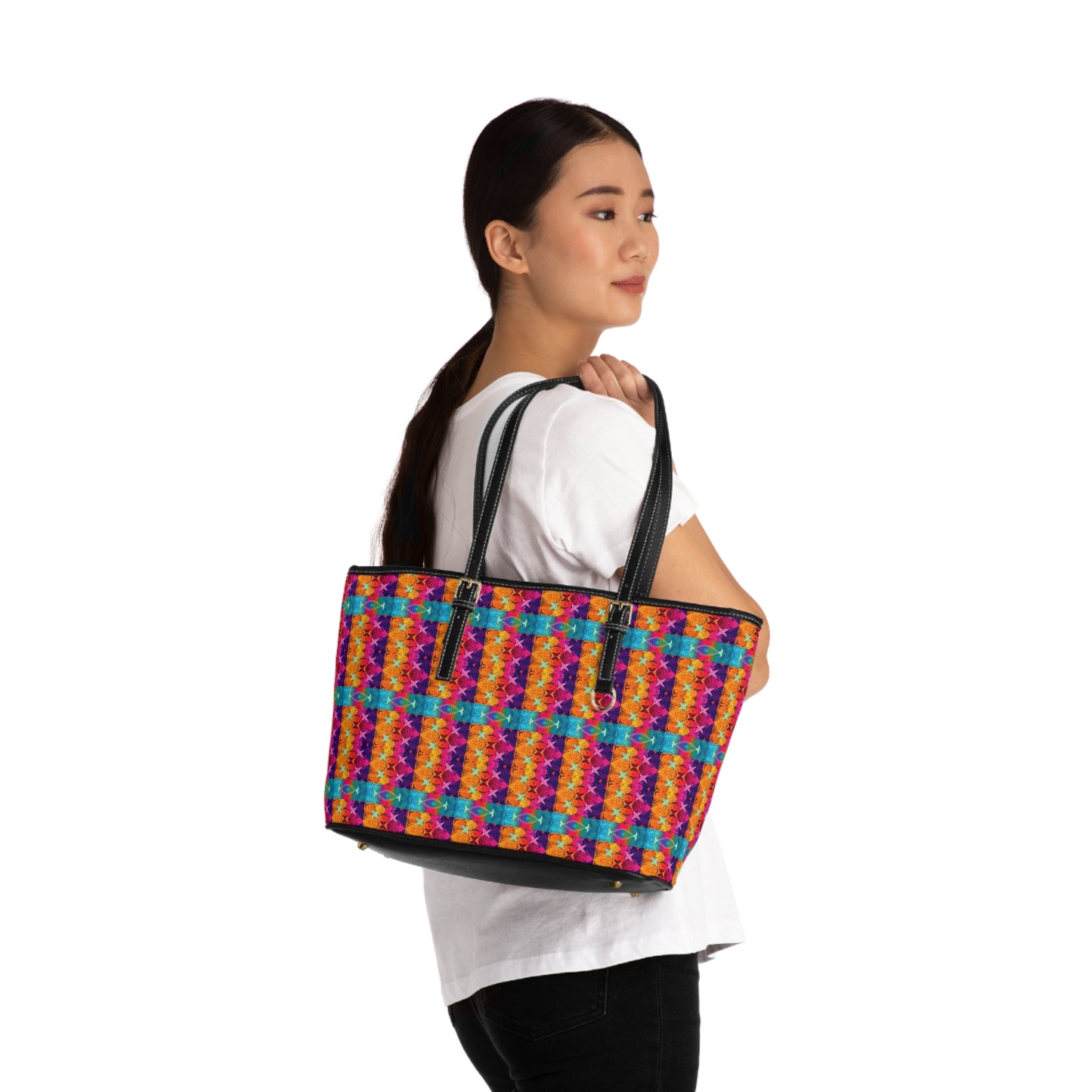 Leather Shoulder Bag, Pisces, Zodiac v1, Shapes Pattern