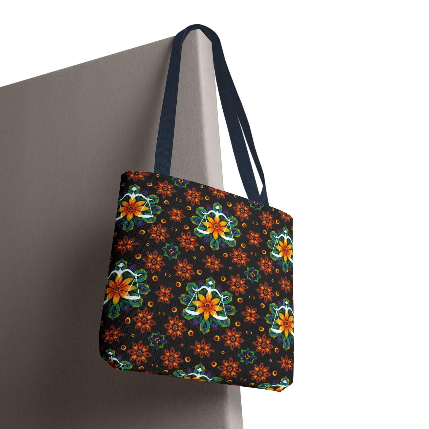Tote Bag (AOP), Libra, Zodiac v2, Flower Pattern