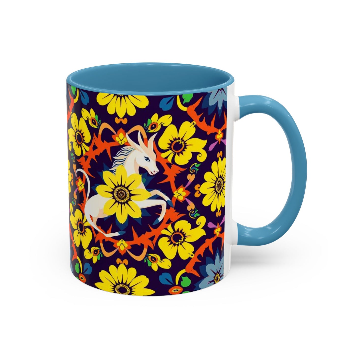 Accent Coffee Mug, Aquarius, Zodiac v1, Flower Pattern, (11, 15oz)