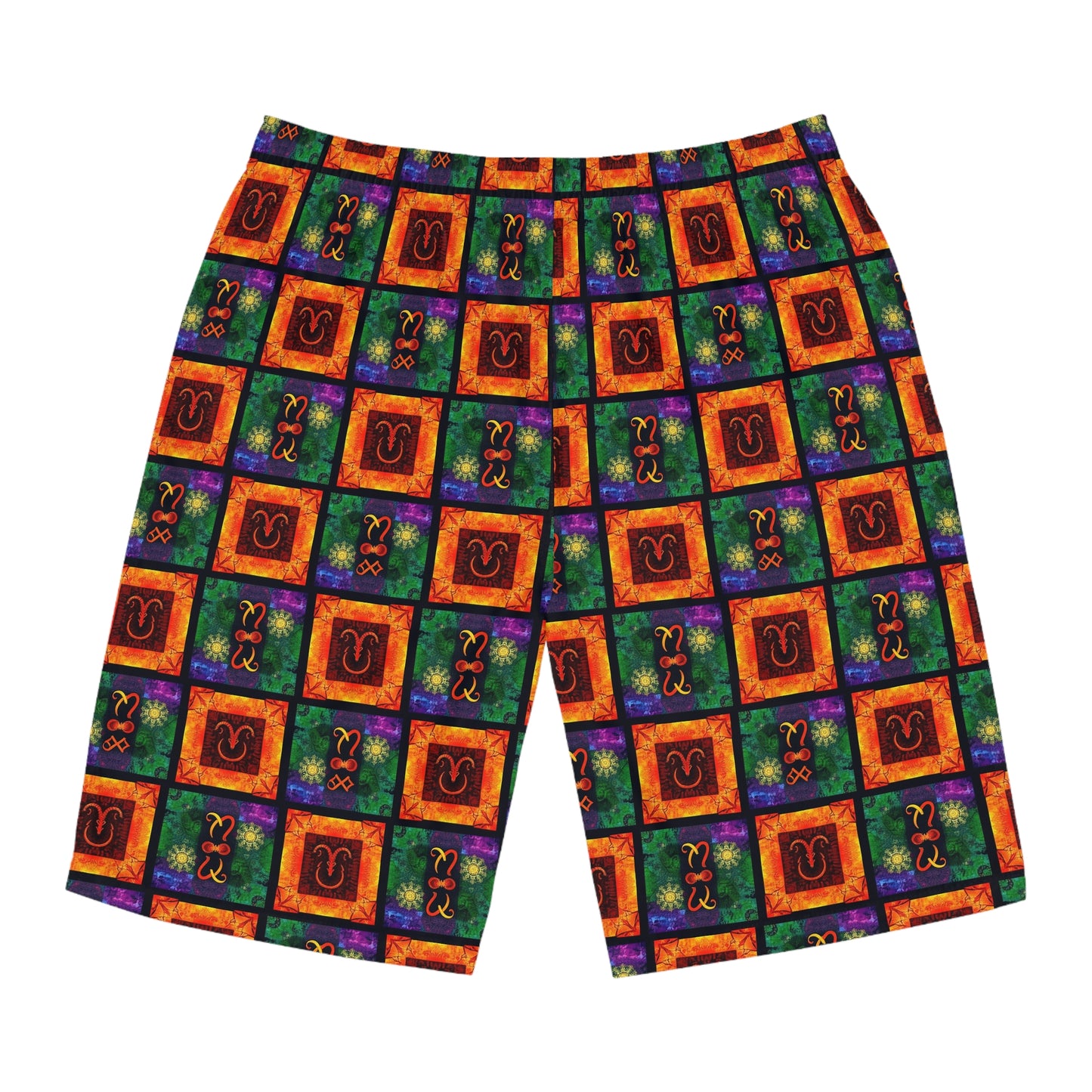 Men's Board Shorts, (AOP), Capricorn, Zodiac v2, Shape Pattern