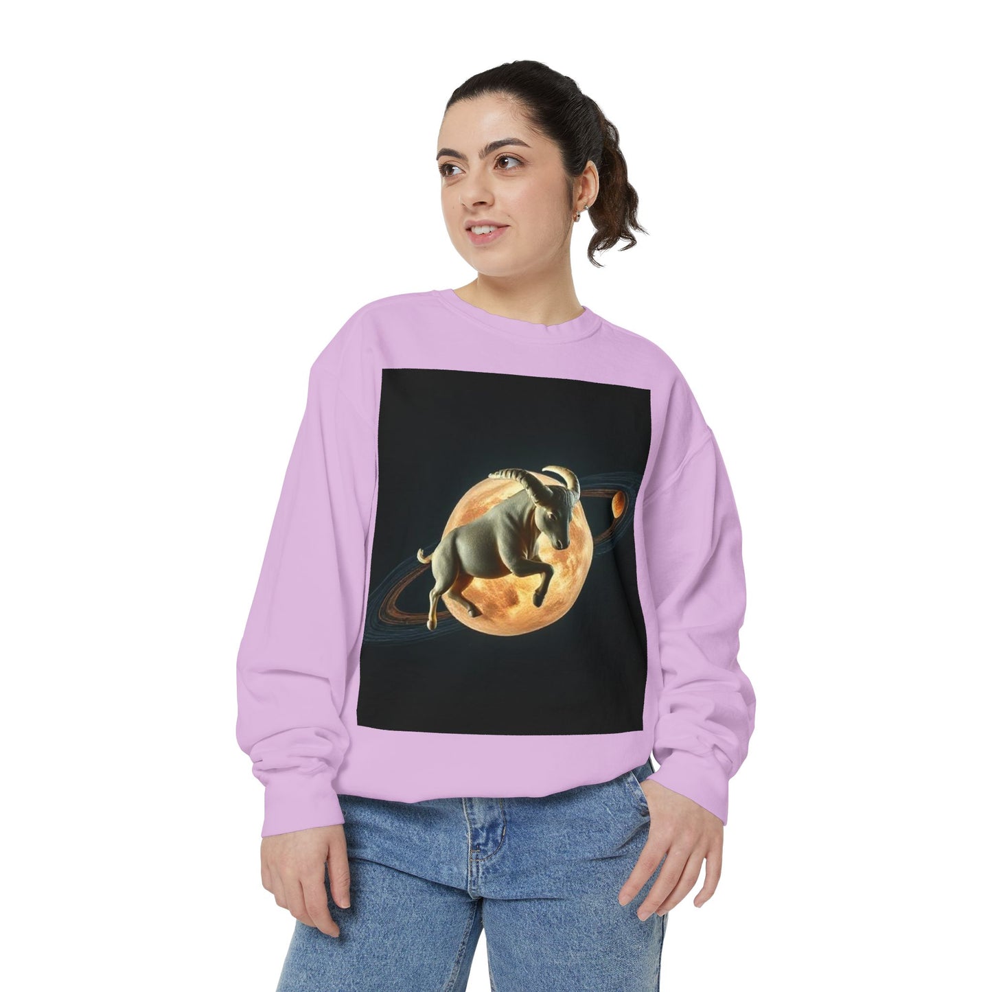 Garment-Dyed Sweatshirt, Unisex, Space Animal Design v1, Taurus