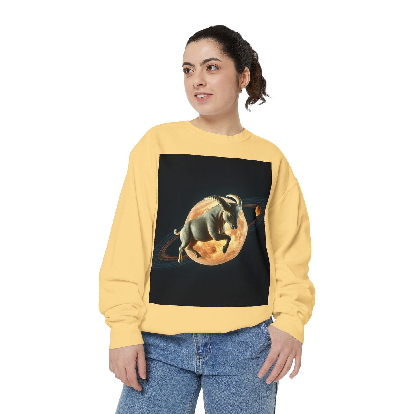 Garment-Dyed Sweatshirt, Unisex, Space Animal Design v1, Taurus