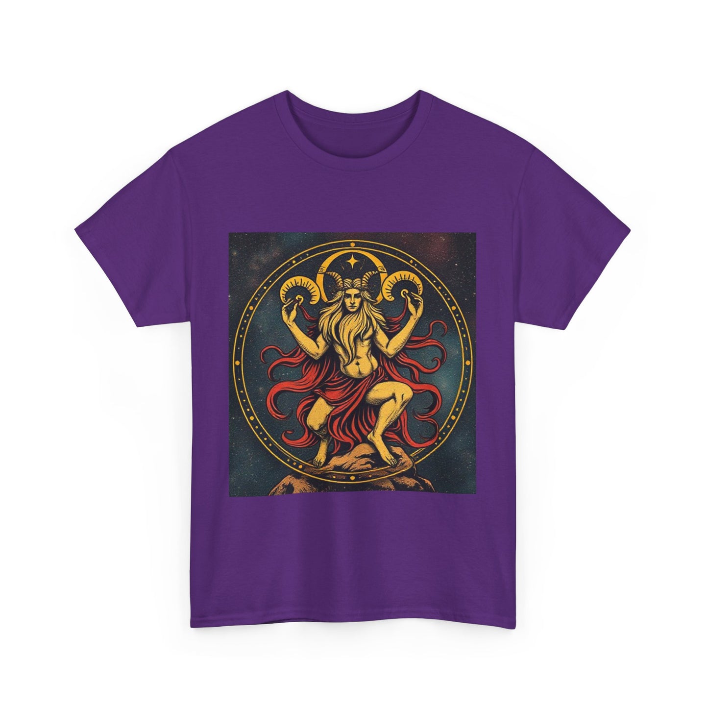 Unisex Heavy Cotton T-Shirt, Aries God 3v, Zodiac Design