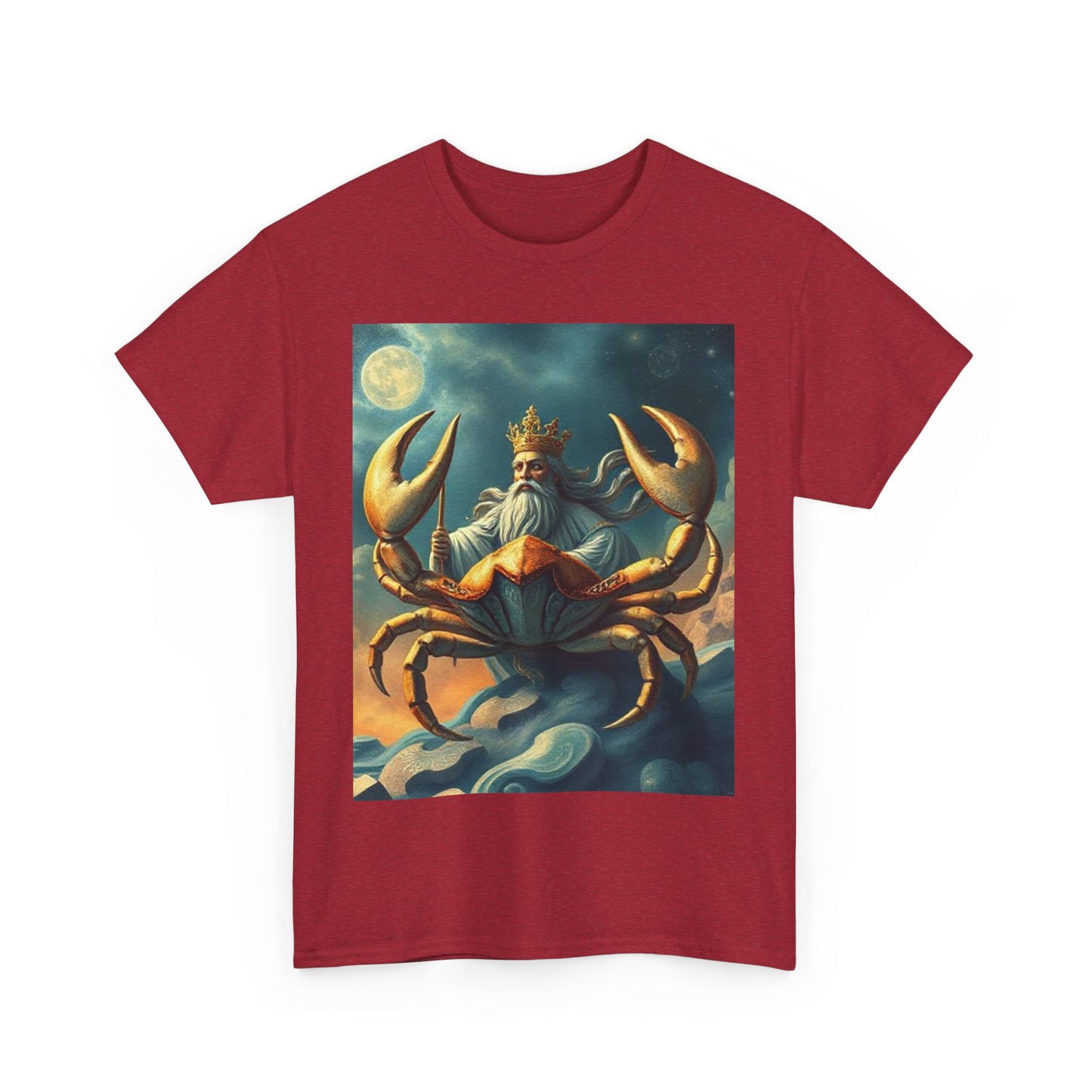 Unisex Heavy Cotton T-Shirt, Crustacean King, Cancer Zodiac Design