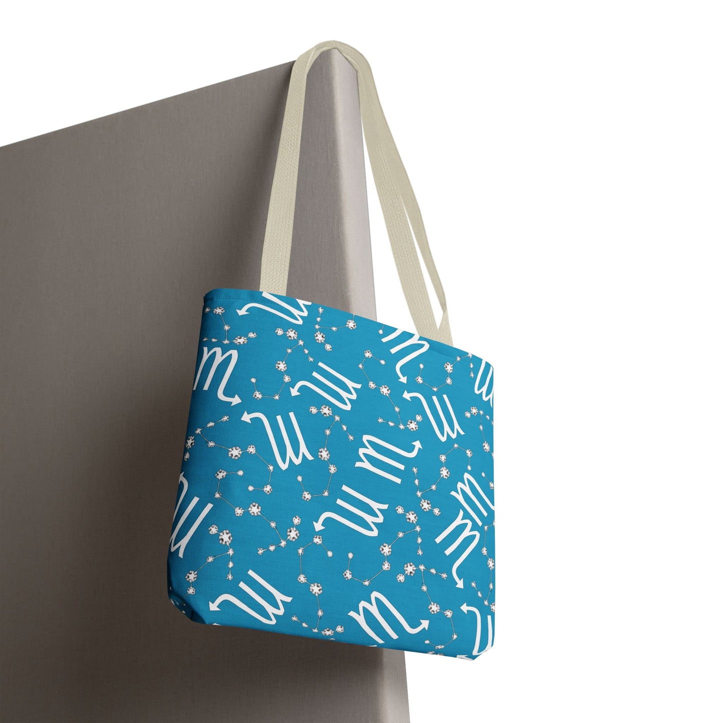 Tote Bag, Scorpio Zodiac Sign, AOP, (Turquoise, White)