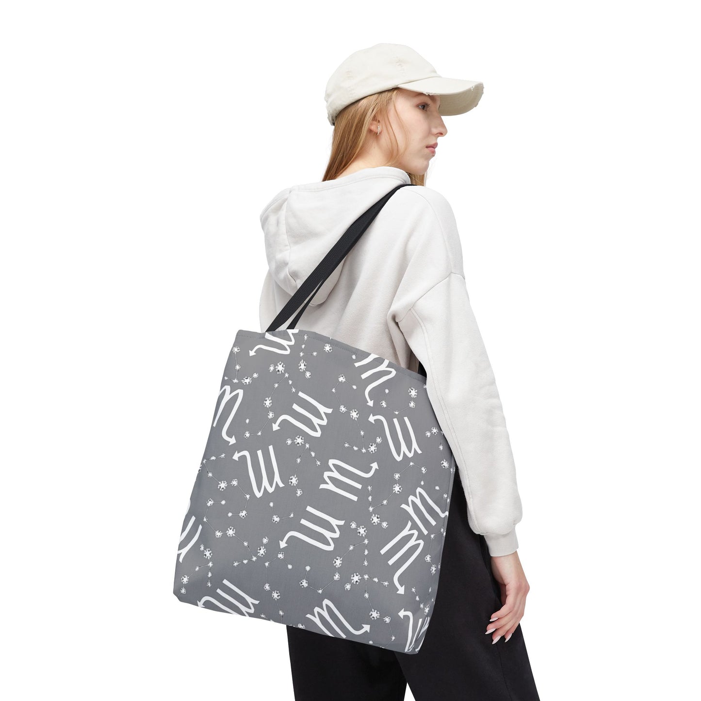 Tote Bag, Scorpio Zodiac Sign, AOP, (Grey, White)