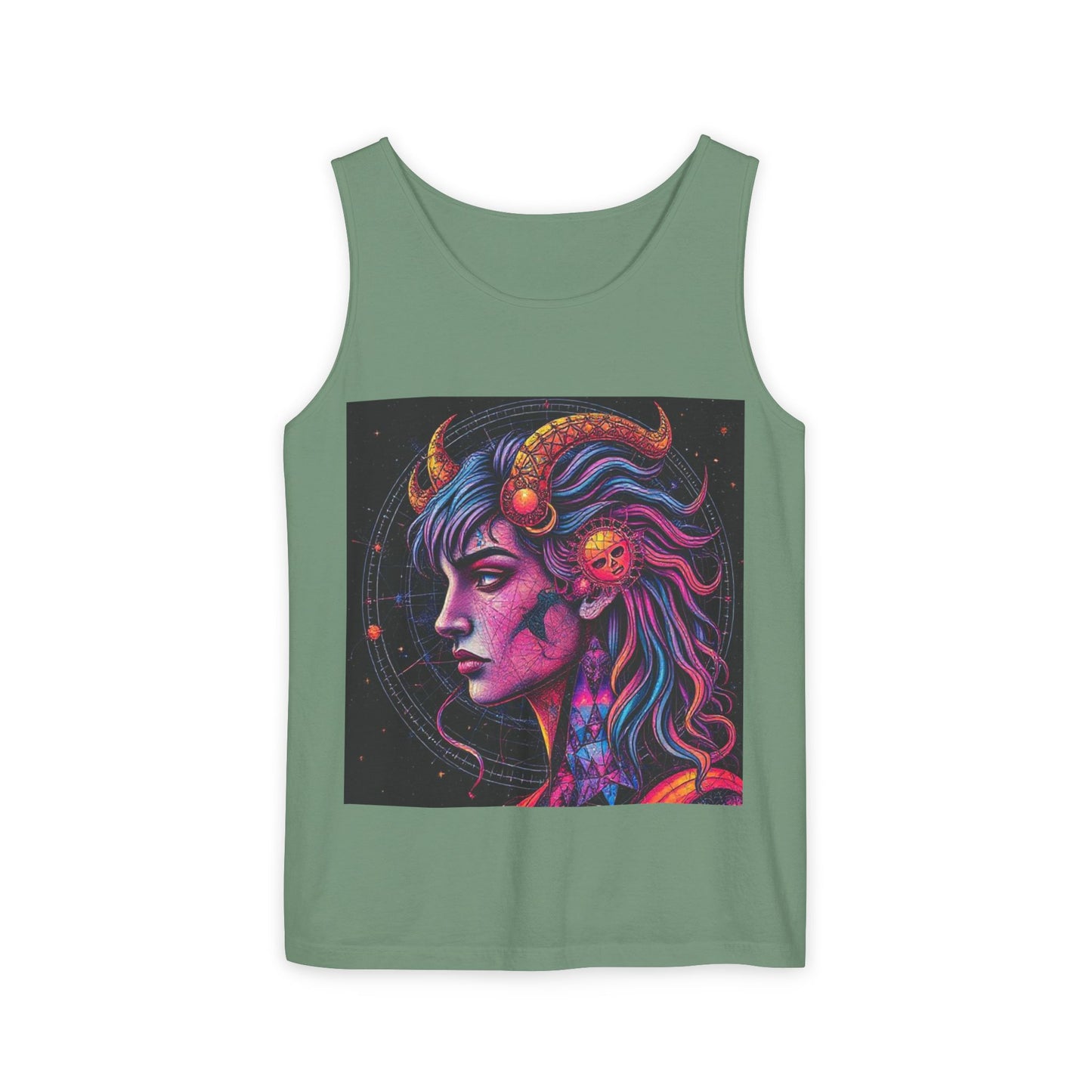 Unisex Garment-Dyed, Tank Top, Virgo Design, Pop Art v1, 100% US cotton