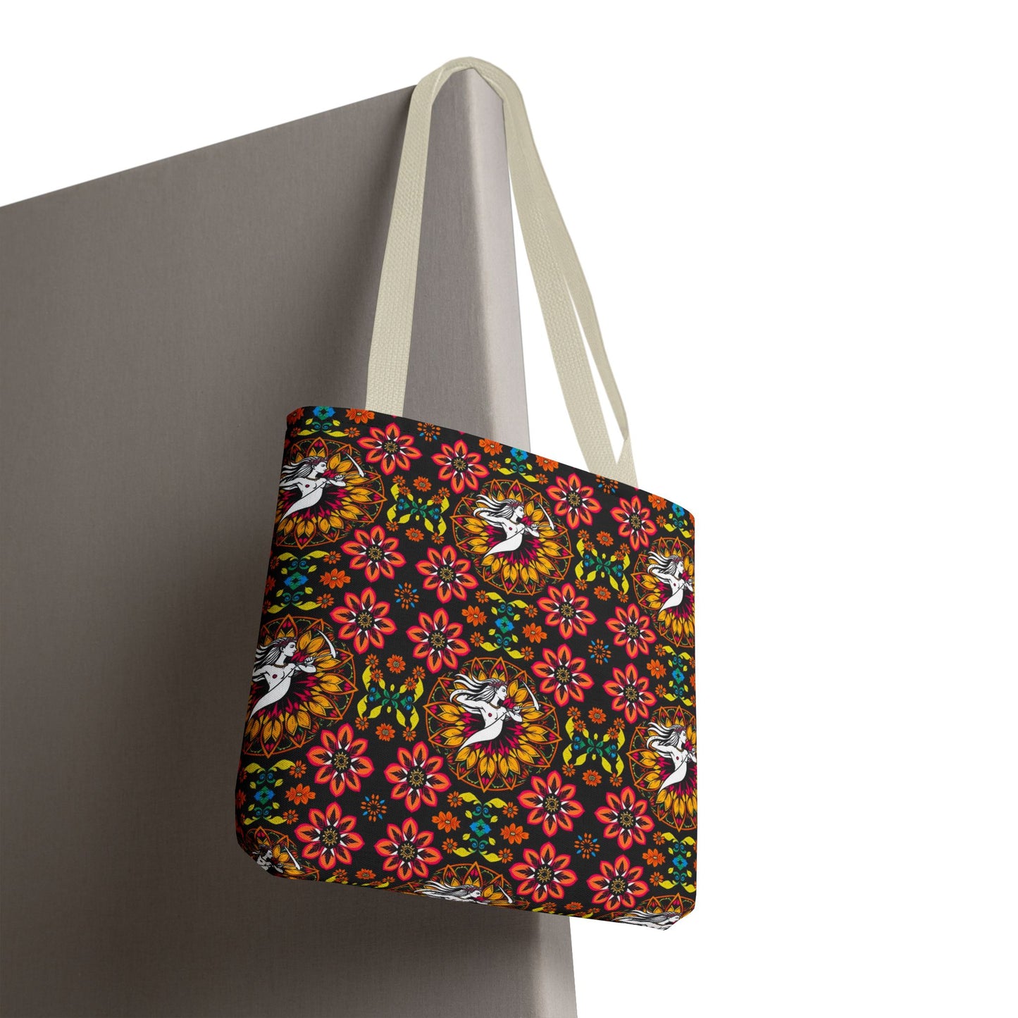 Tote Bag (AOP), Sagittarius, Zodiac v1, Flower Pattern