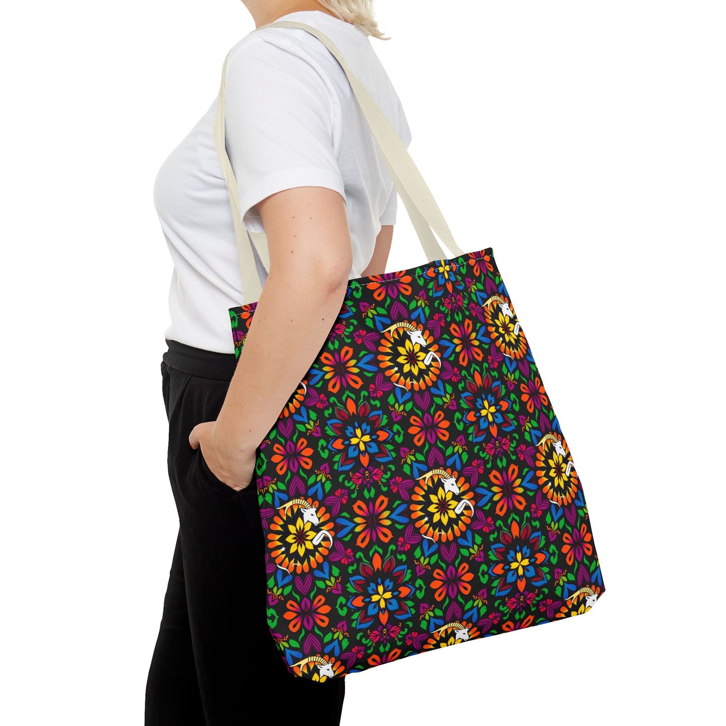 Tote Bag, (AOP), Capricorn, Zodiac v3, Flower Pattern