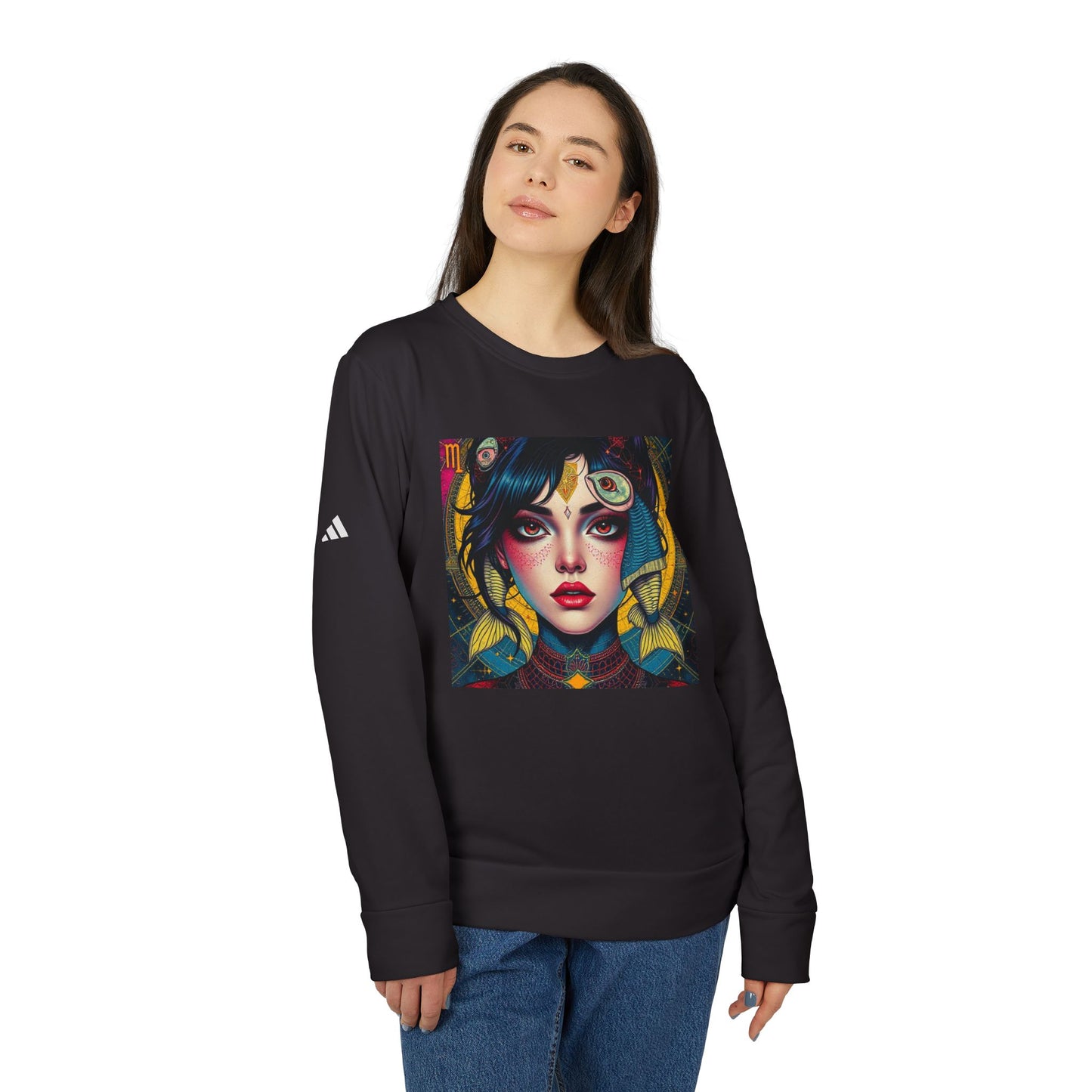 Adidas, Unisex Fleece Crewneck Sweatshirt, Pisces, Pop Art v1, Zodiac