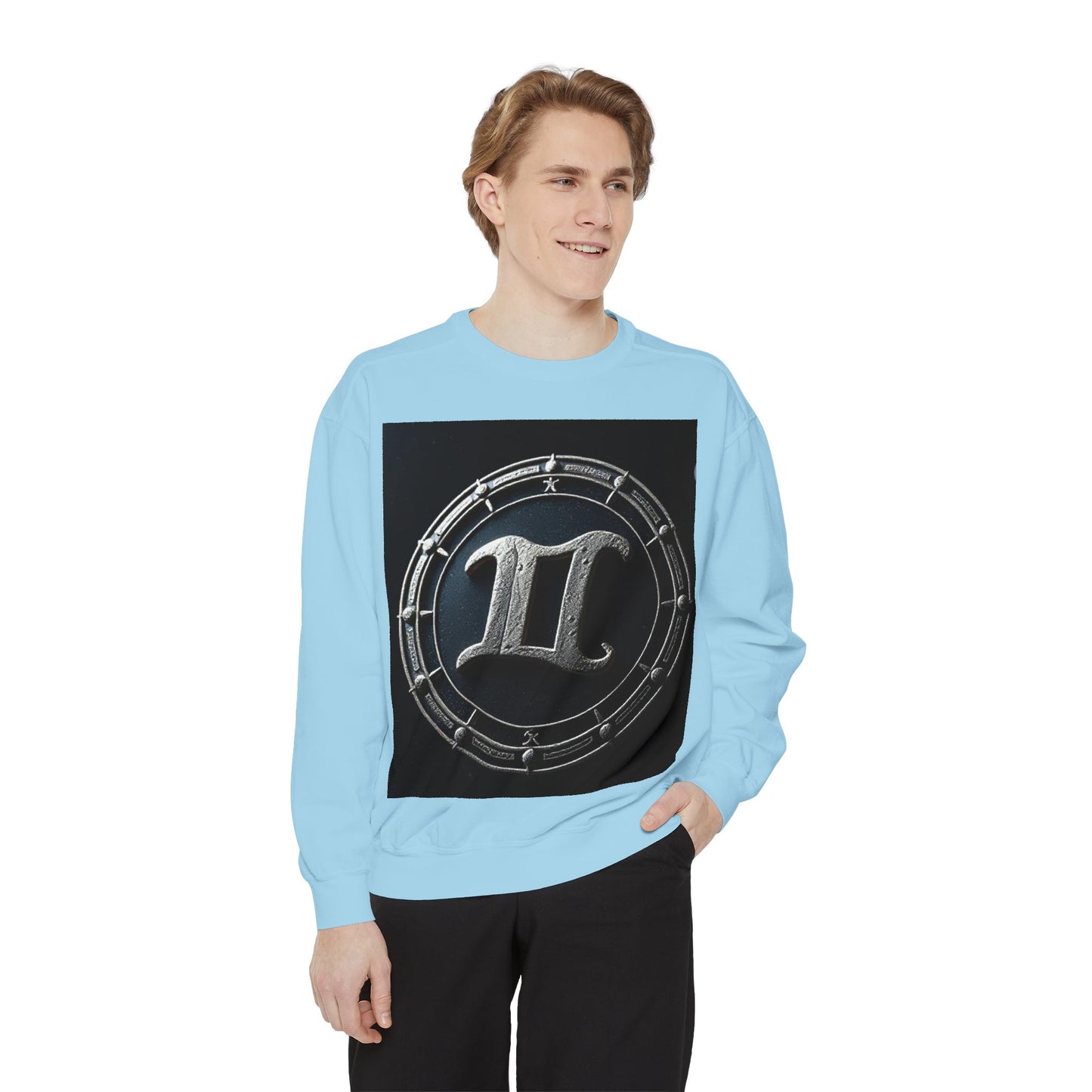 Garment-Dyed Sweatshirt, Unisex, Space Symbol Design v1, Gemini