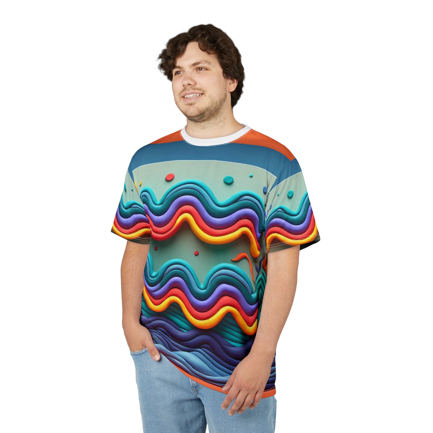 Unisex Cut & Sew T-Shirt (AOP), Water Painting, Aquarius Zodiac Design, Regular fit, 100% Polyester