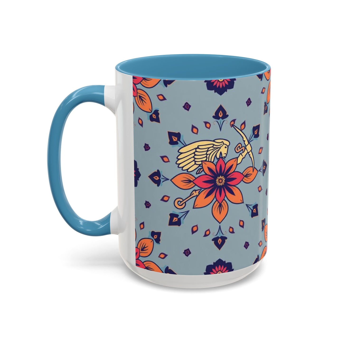 Accent Coffee Mug, Sagittarius, Zodiac v3. Flower Pattern, (11, 15oz)